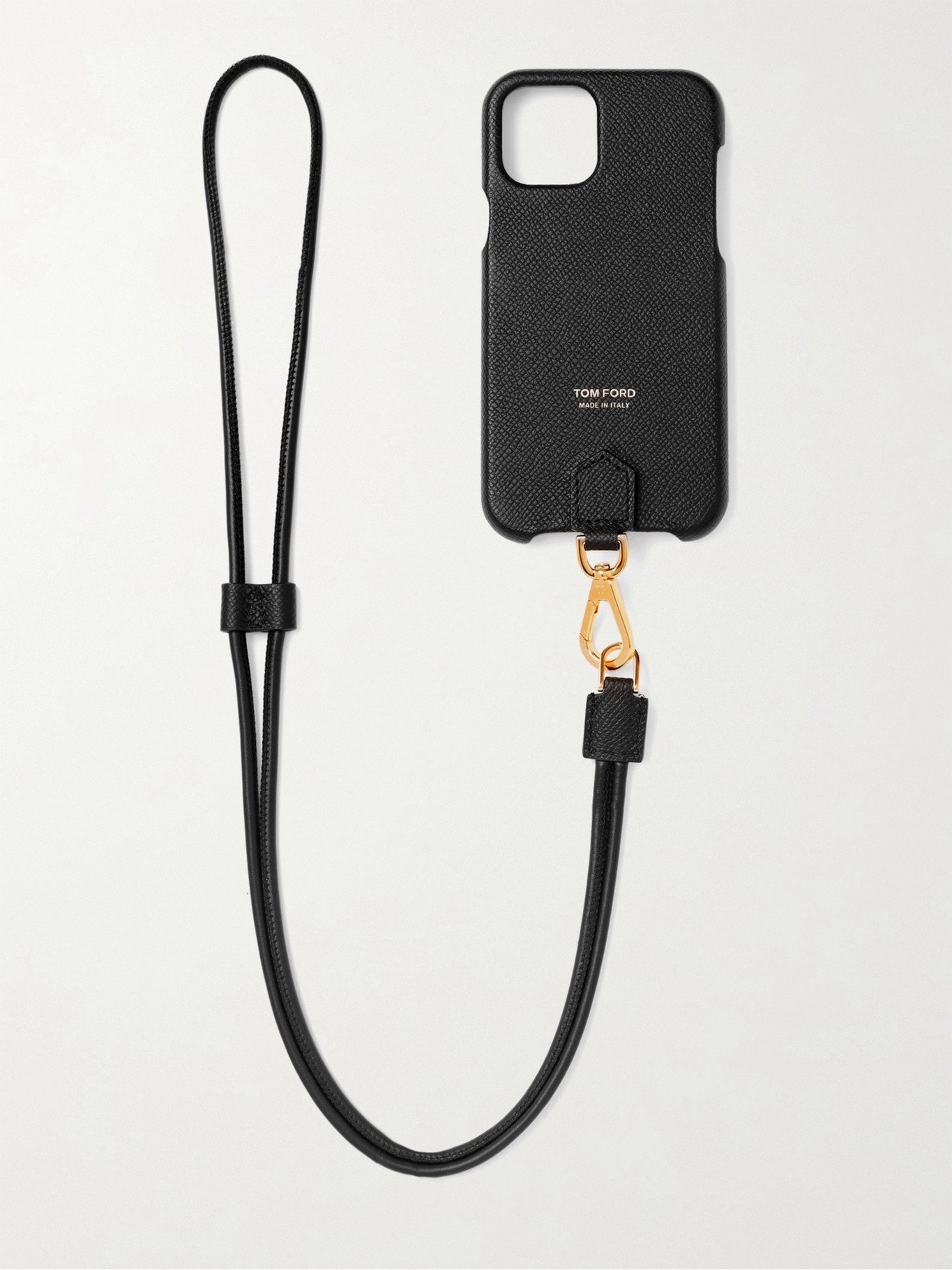TOM FORD - Logo-Print Full-Grain Leather iPhone 11 Pro Case with Lanyard - Black TOM FORD