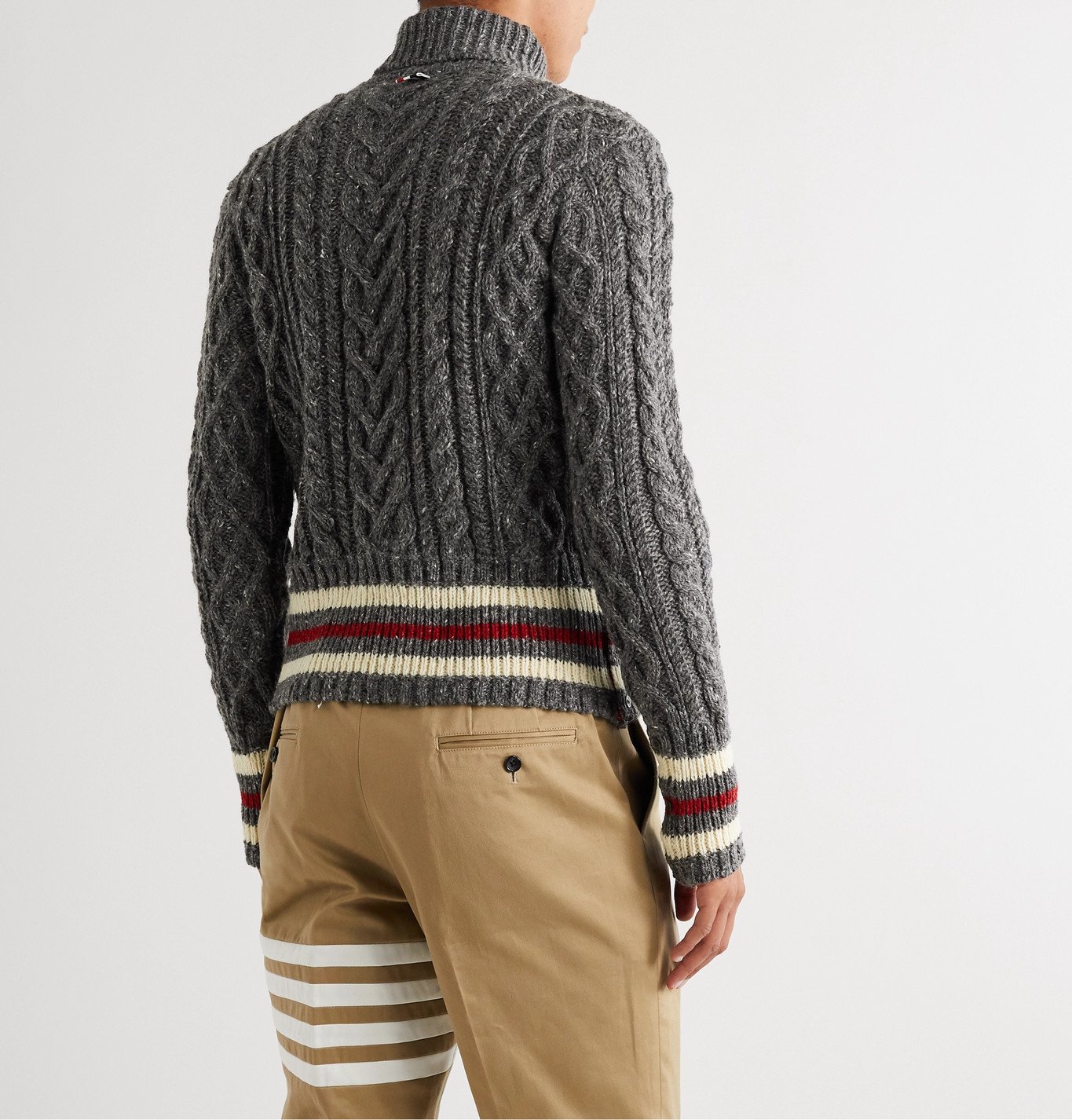 Thom Browne - Striped Cable-Knit Mélange Wool and Mohair-Blend Rollneck ...