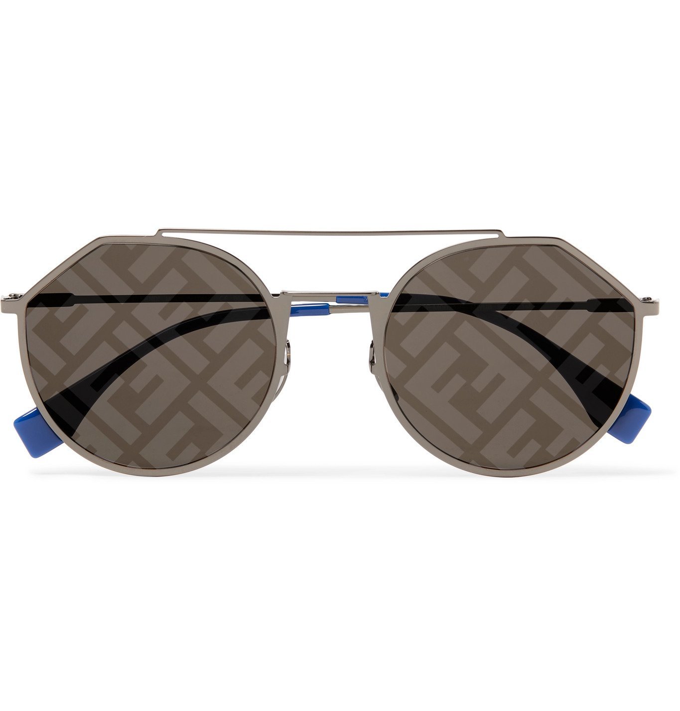 Fendi AviatorStyle LogoPrint SilverTone and Acetate Sunglasses