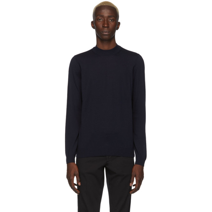 navy mock neck sweater