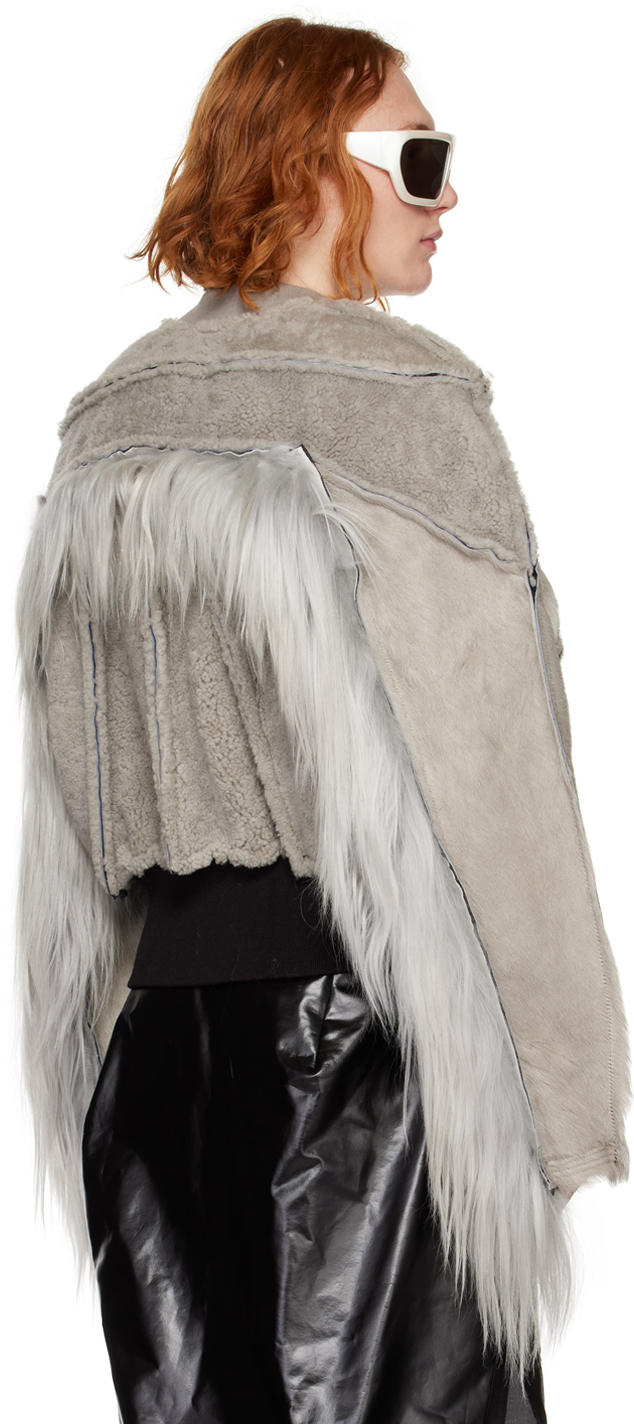 Rick Owens Off-White Collage Shearling Bomber Jacket