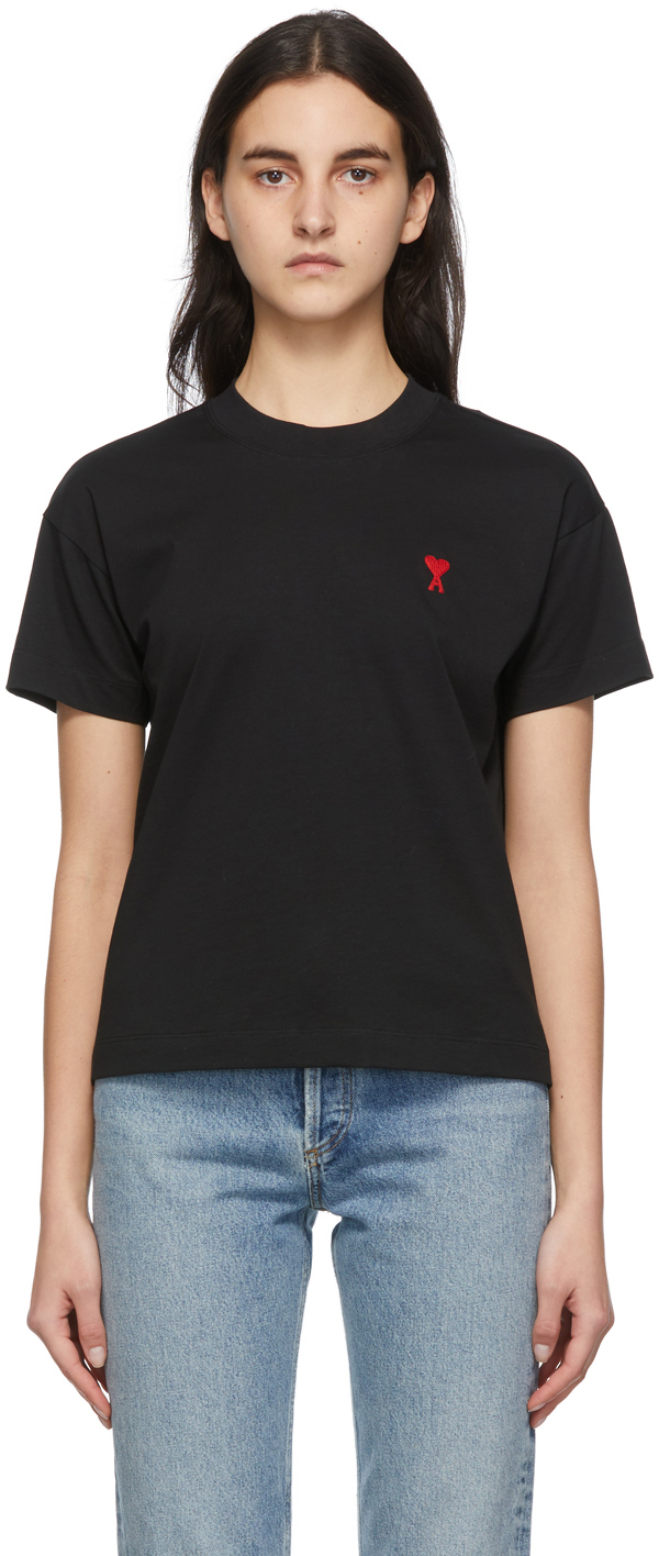 AMI Alexandre Mattiussi Black Ami de Cœur T-Shirt AMI Alexandre Mattiussi