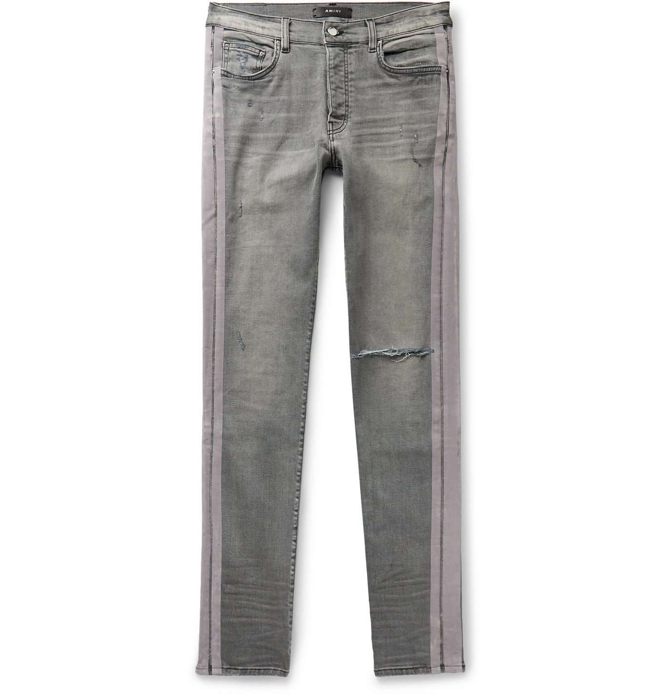 AMIRI - Skinny-Fit Velvet-Trimmed Distressed Stretch-Denim Jeans 