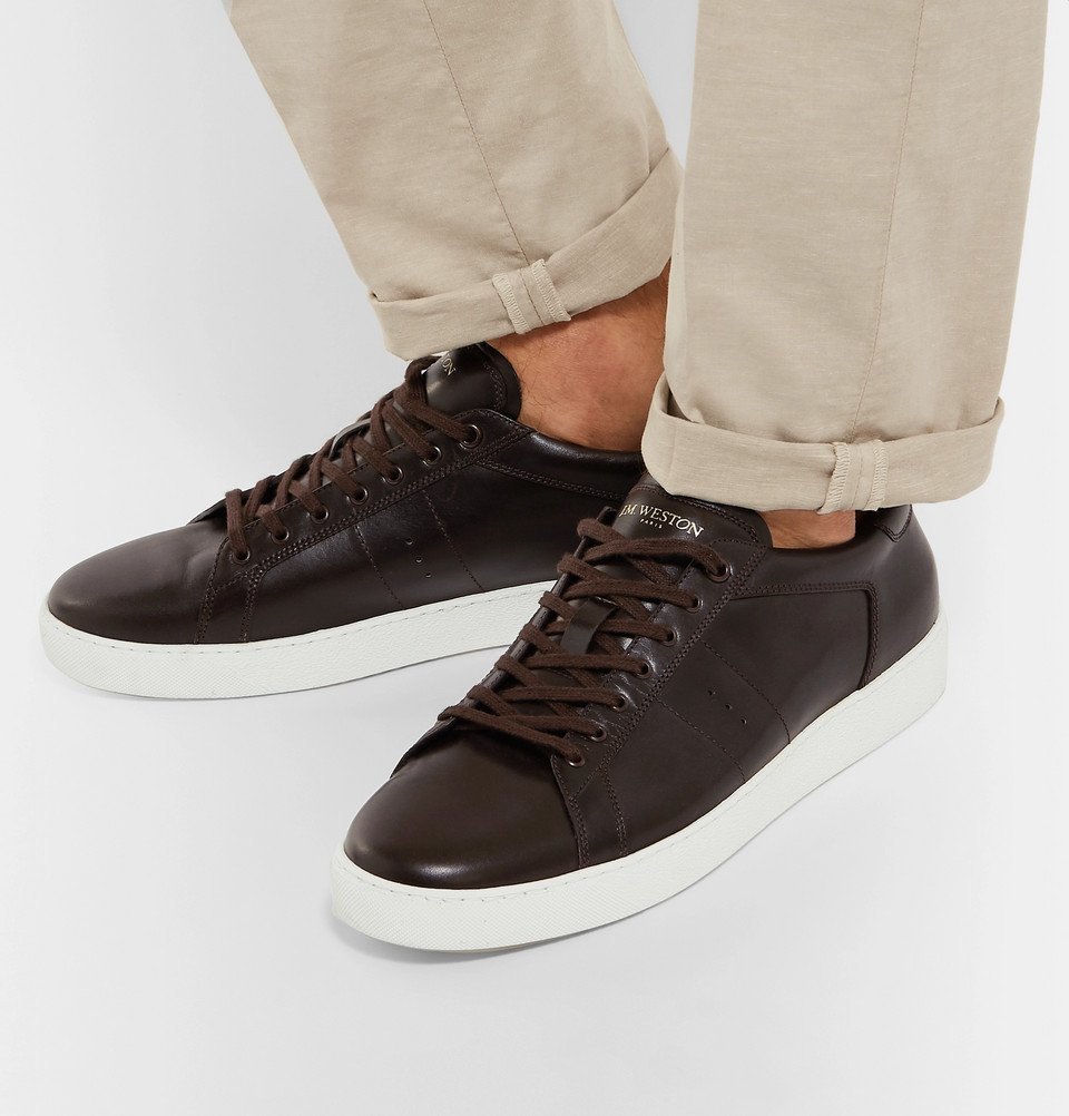 mens dark brown leather sneakers