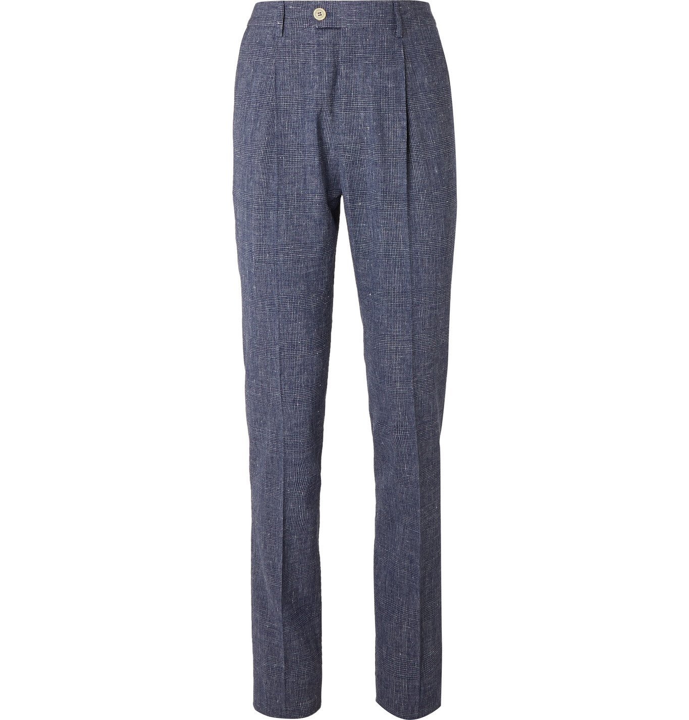 Brunello Cucinelli - Tapered Pleated Prince of Wales Checked Wool-Blend ...