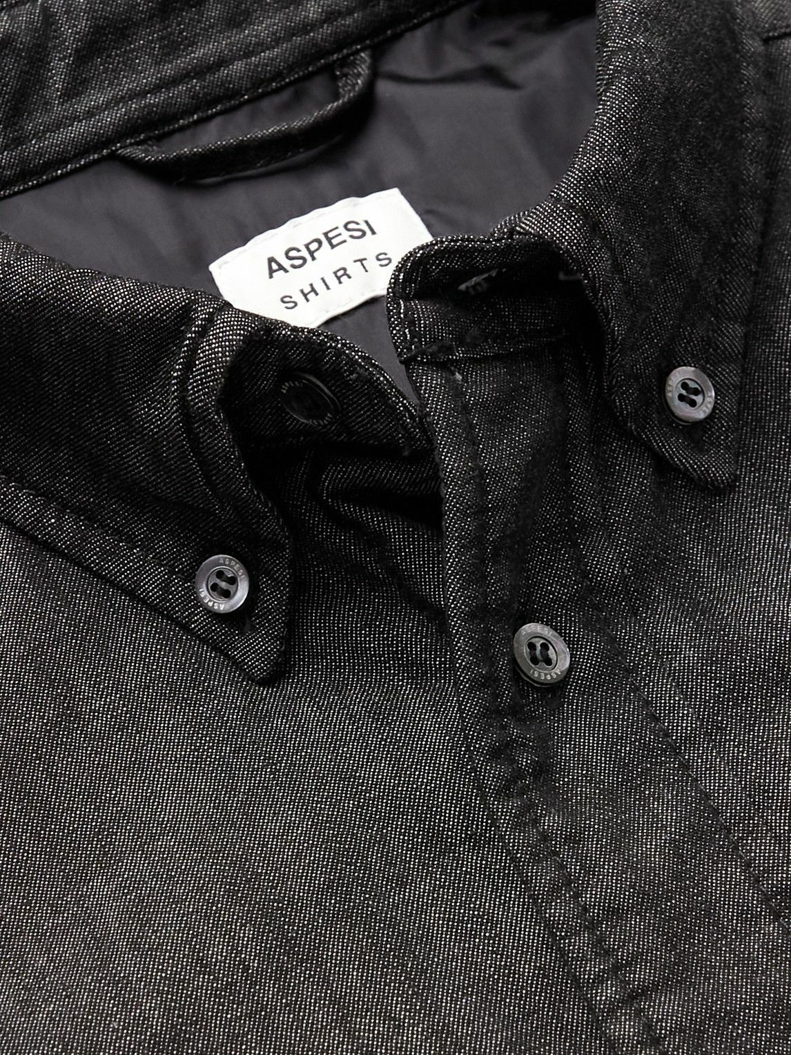 Aspesi - Button-Down Collar Padded Denim Shirt - Black Aspesi