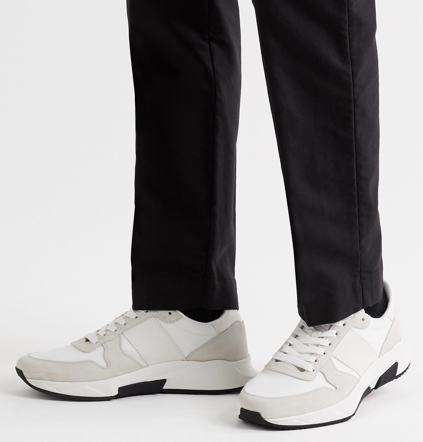 TOM FORD - Jagga Leather-Trimmed Suede and Mesh Sneakers - White TOM FORD