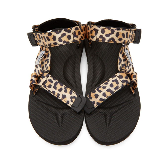 Wacko Maria Beige and Black Suicoke Edition Leopard Beach Sandals 