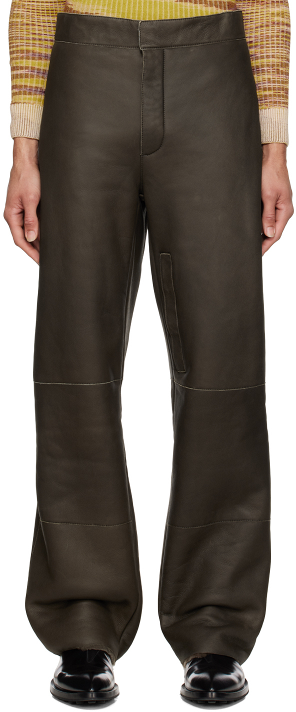 Jacquemus Khaki 'Le Pantalon Pastre' Leather Pants Jacquemus