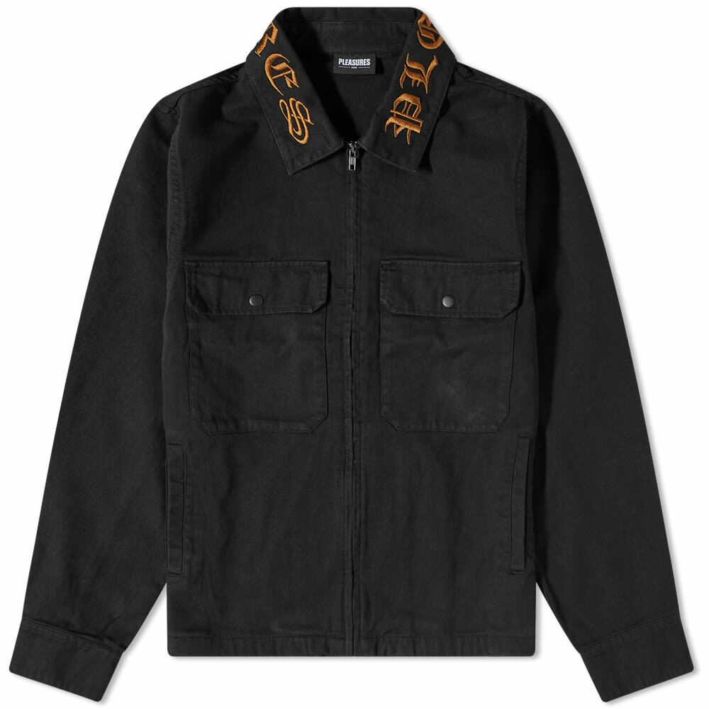 Pleasures Men's Temper Logo Collar Work Jacket in Black PLEASURES