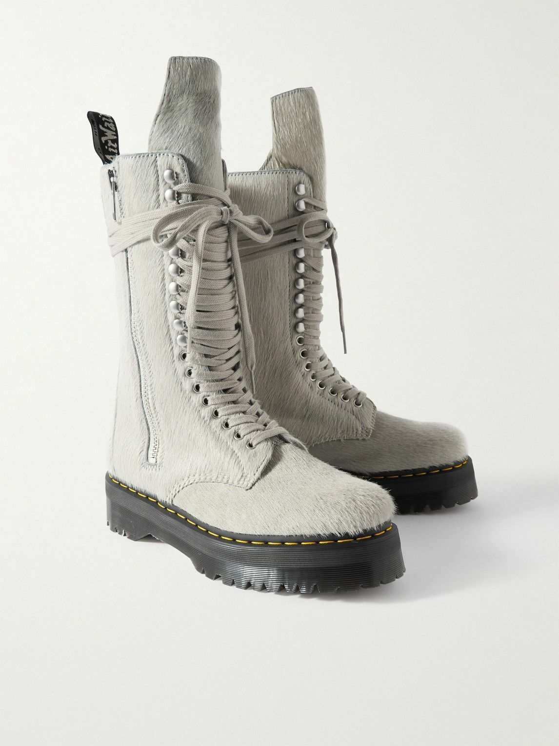 Rick Owens - Dr. Martens Leather and Calf Hair Boots - Neutrals