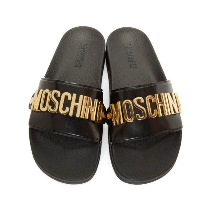 moschino gold slides