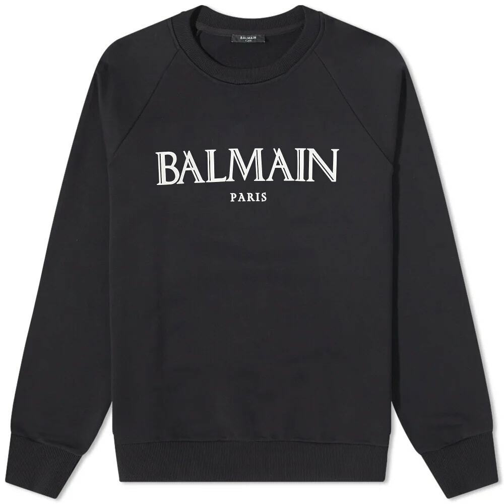 Balmain Men's Rubber Logo Crew Sweat in Black/White Balmain