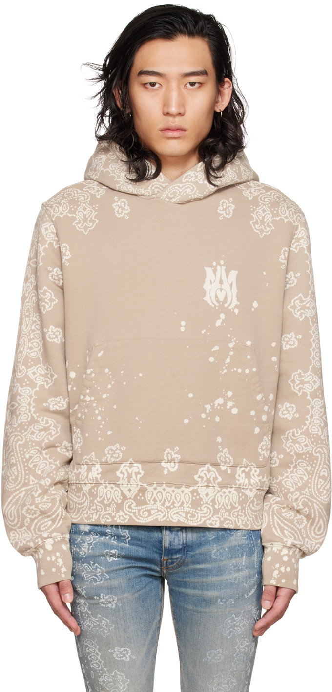 AMIRI Taupe Bandana Bleach All Over Hoodie Amiri