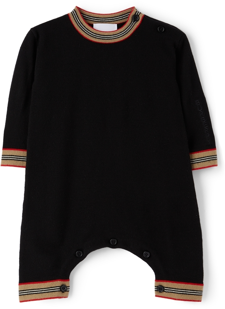 Burberry Baby Black Wool Icon Stripe Bodysuit & Beanie Set