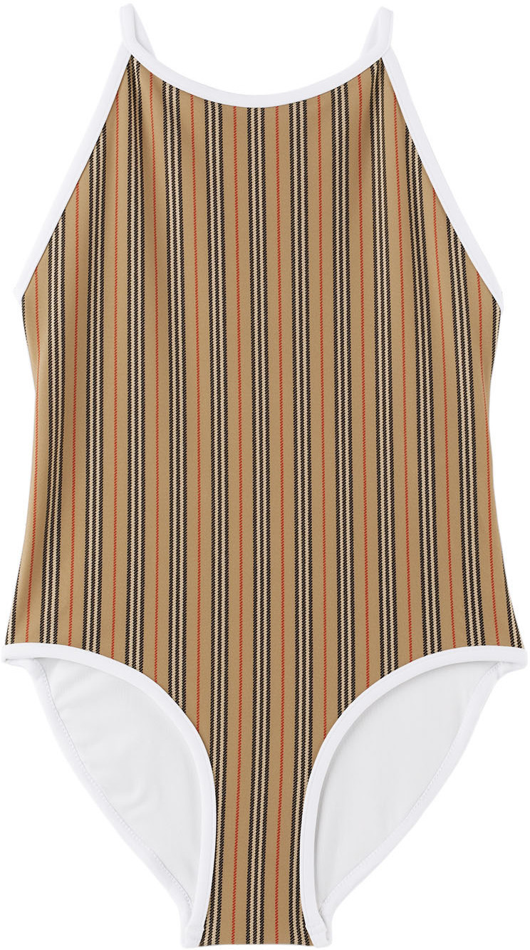 Photo: Burberry Kids Beige Stripe One-Piece Swimsuit