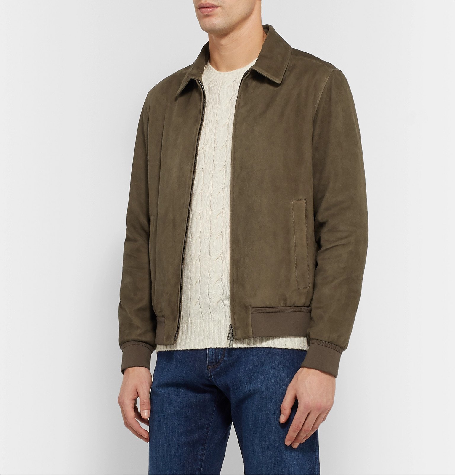 Loro Piana - Rain System Suede Bomber Jacket - Brown Loro Piana