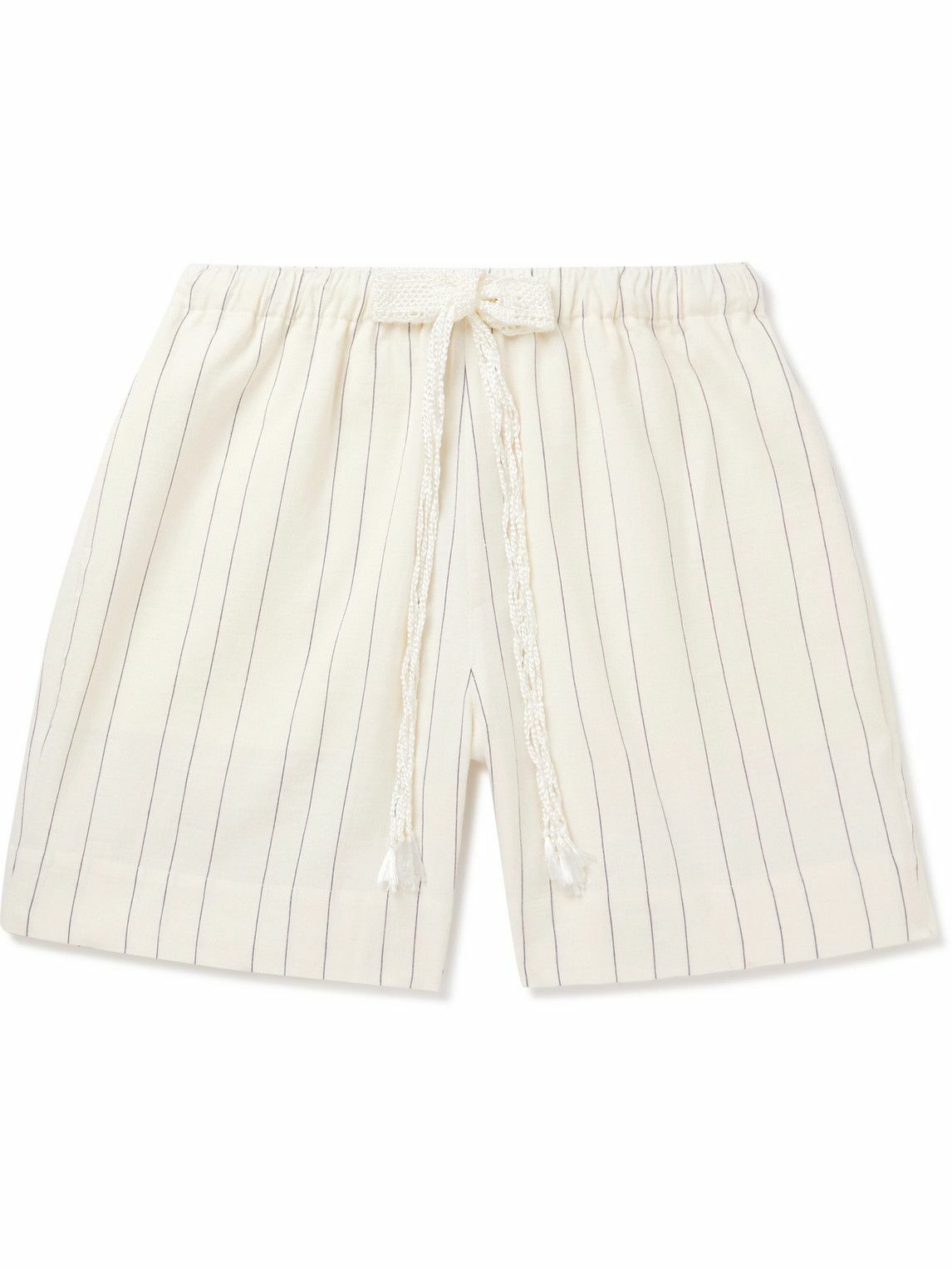 Photo: Wales Bonner - Straight-Leg Striped Linen and Cotton-Blend Drawstring Shorts - White