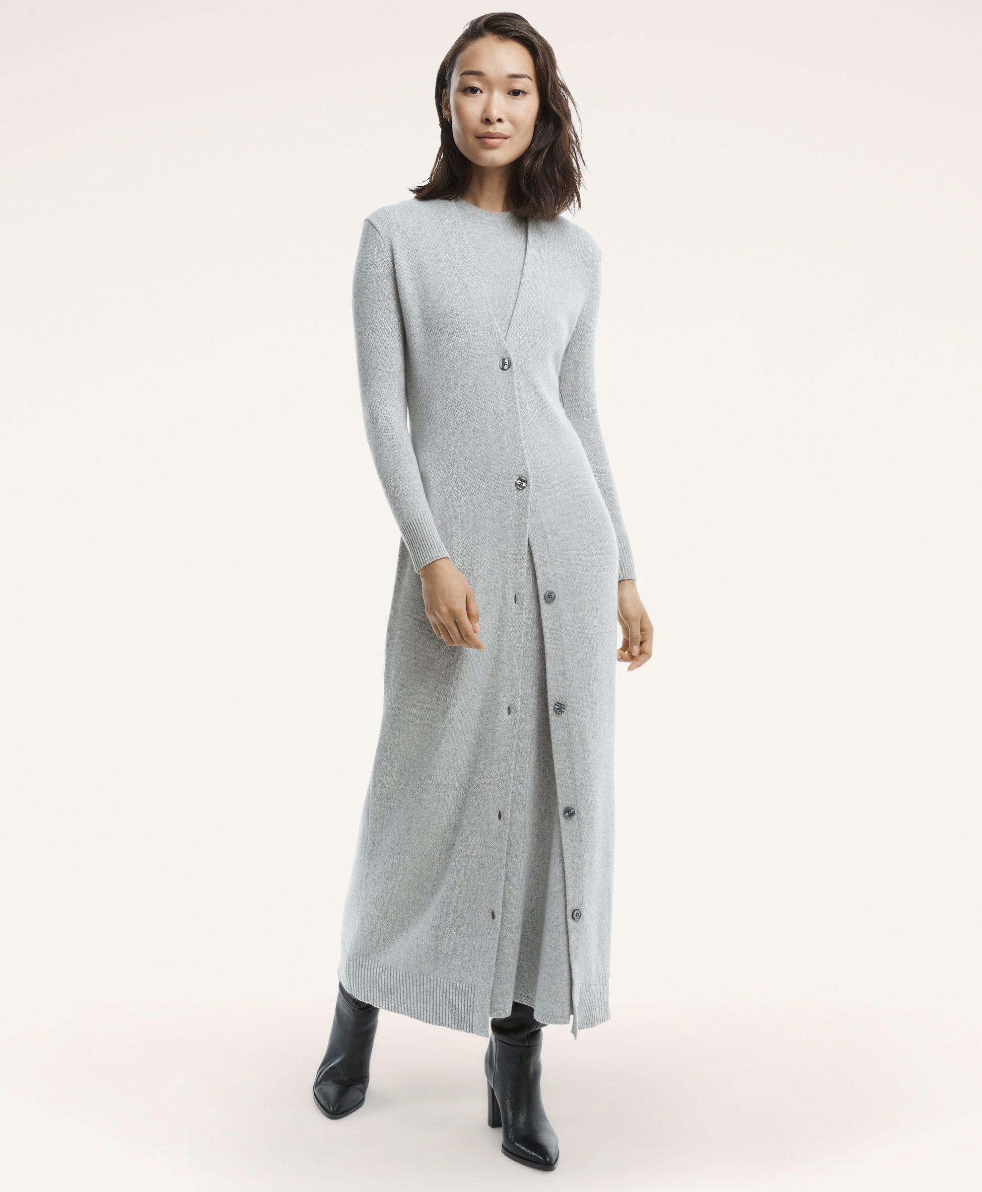 Brooks Brothers Women's Merino Wool Cashmere Cardigan Sweater | Light Grey