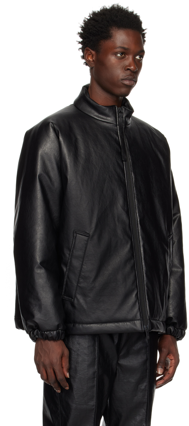 N.Hoolywood Black Stand Collar FauxLeather Jacket N.Hoolywood