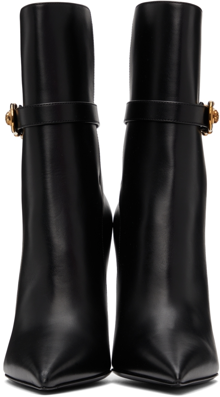 Versace Black Leather Safety Pin Boots Versace