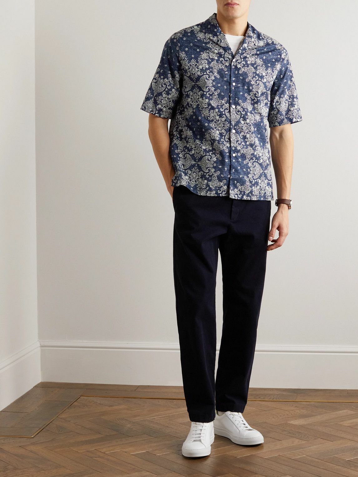 Officine Générale - Eren Camp-Collar Paisley-Print Cotton Shirt - Blue ...