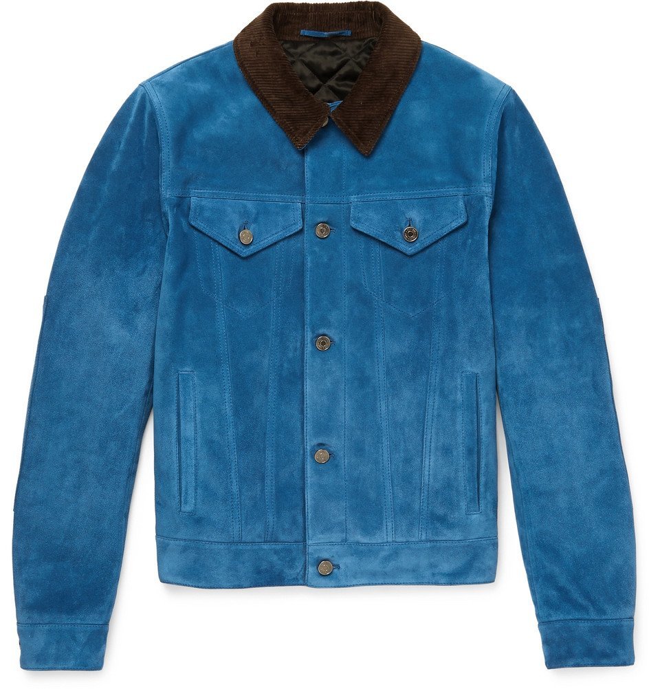 blue suede trucker jacket
