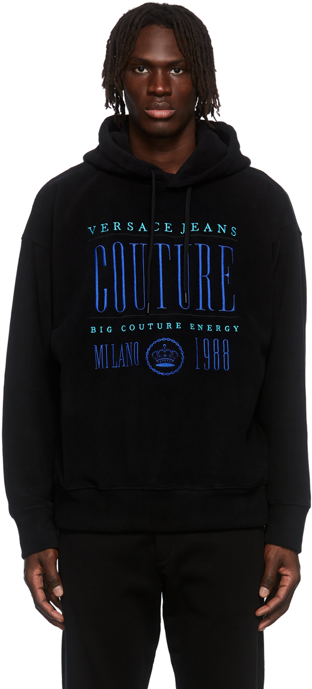 Versace Jeans Couture Black Embroidery Fleece Hoodie Versace