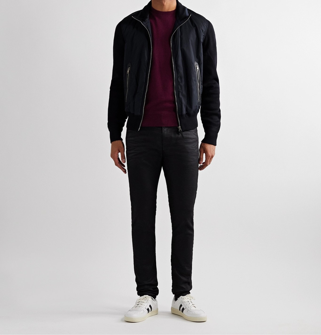 TOM FORD - Leather-Trimmed Wool and Nylon Jacket - Blue TOM FORD