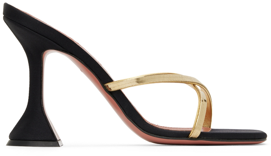 Amina Muaddi Black Henson Cross-Over Heeled Sandals Amina Muaddi