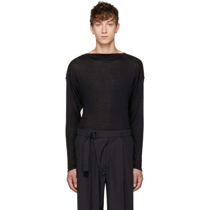 Mackintosh 0001 Black Three-Quarter Sleeve Wool Sweater Mackintosh 0001