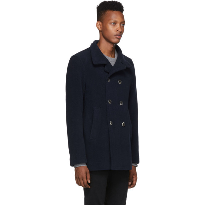 Herno Navy Thick Wool Double-Breasted Peacoat Herno