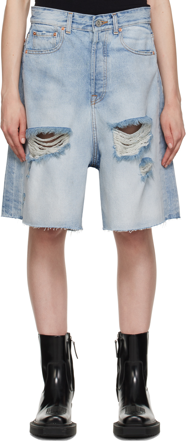 VETEMENTS Blue Destroyed Baggy Denim Shorts Vetements