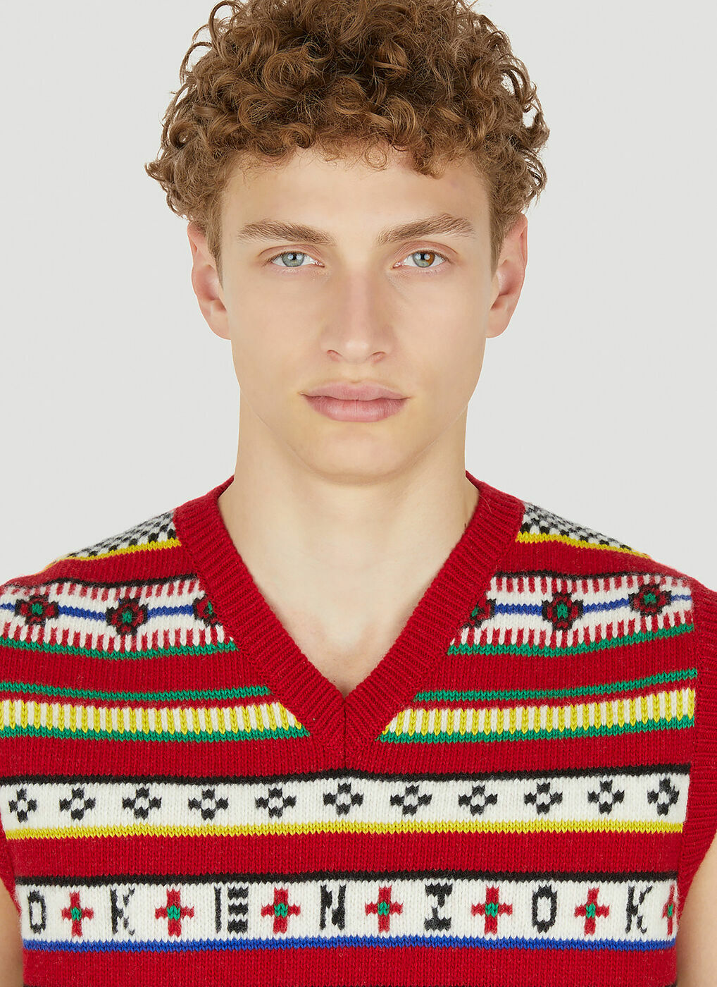 Fair Isle Jacquard Vest In Red Kenzo