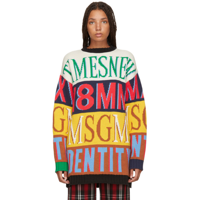 MSGM Multicolor Colorblock Logo Sweater 