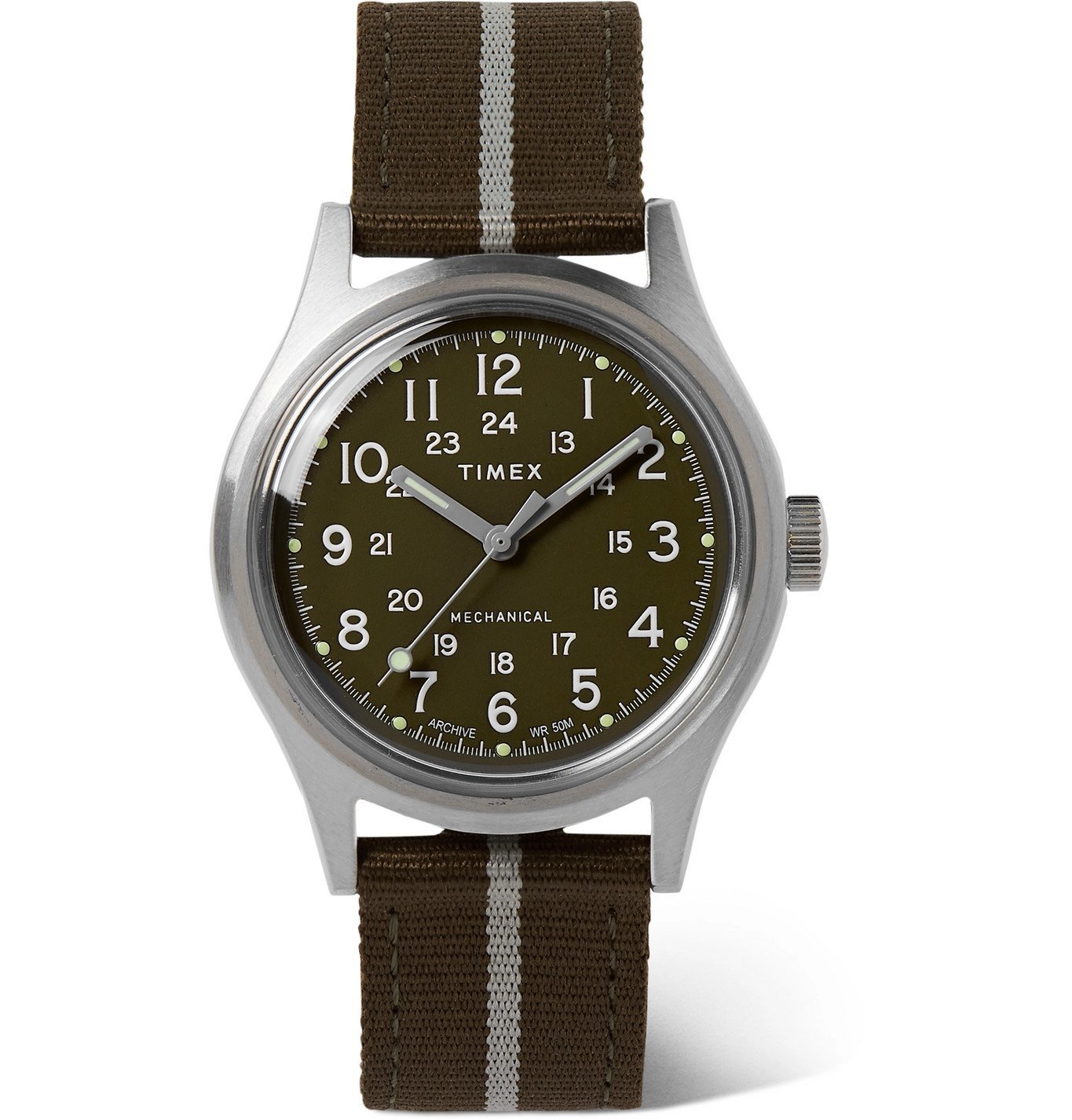 Timex - MK1 Hand-Wound 36mm Stainless Steel and Striped NATO Watch - Green  Timex