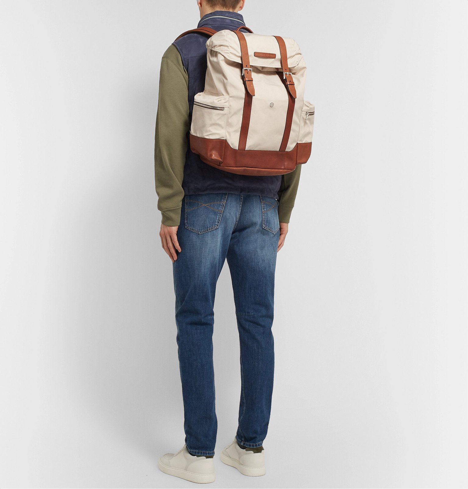 Brunello Cucinelli - Leather-Trimmed Canvas Backpack - Neutrals 