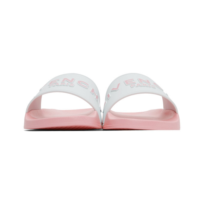 Givenchy White and Pink Logo Pool Slides Givenchy