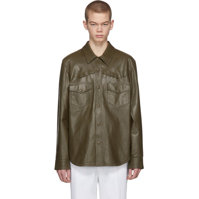 Acne Studios Green Leather Lorvan Shirt Jacket Acne Studios