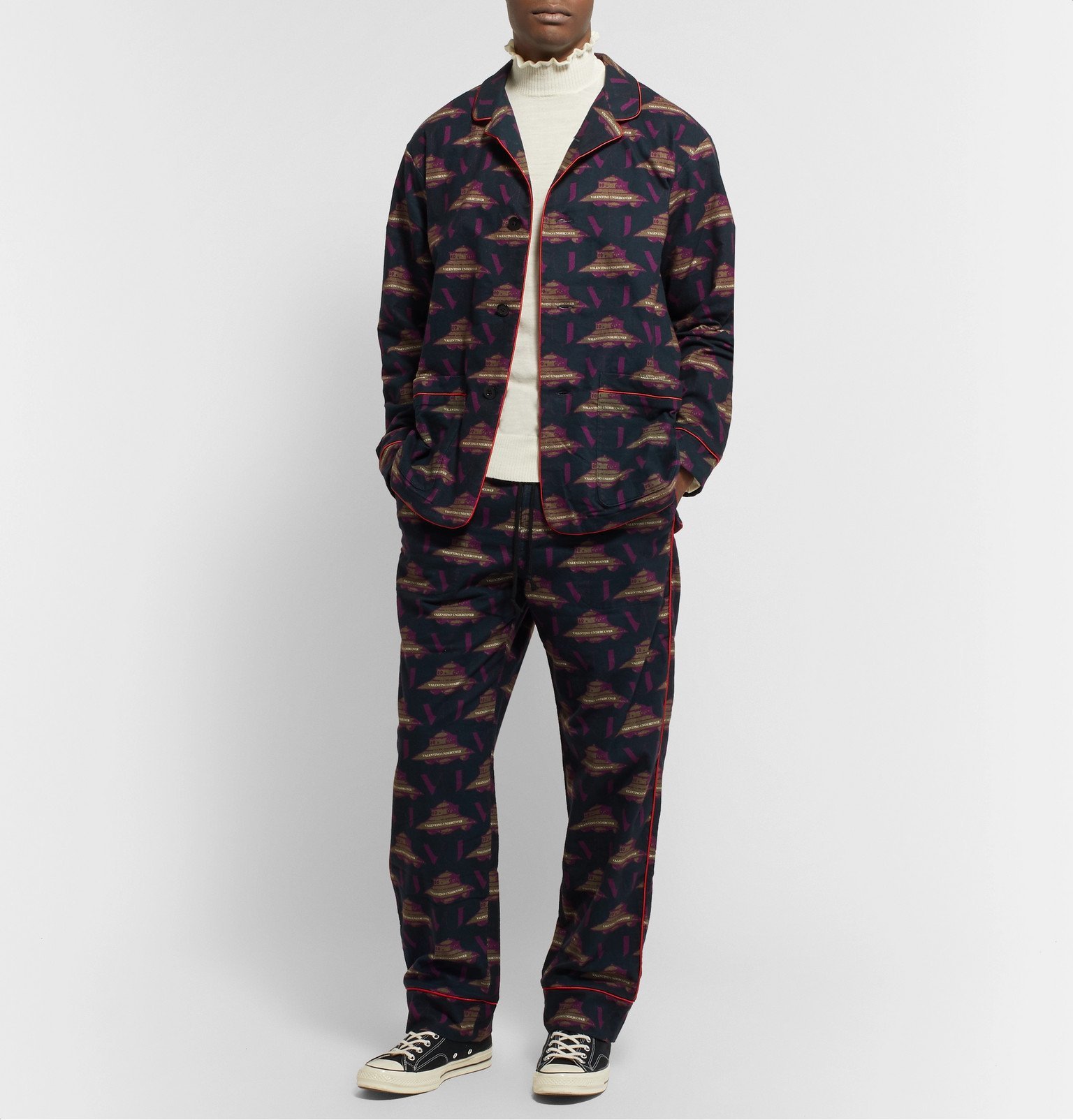 Inconsistent Uitstroom Skim Undercover - Valentino Piped Printed Brushed-Cotton Pyjama Set - Blue  Undercover