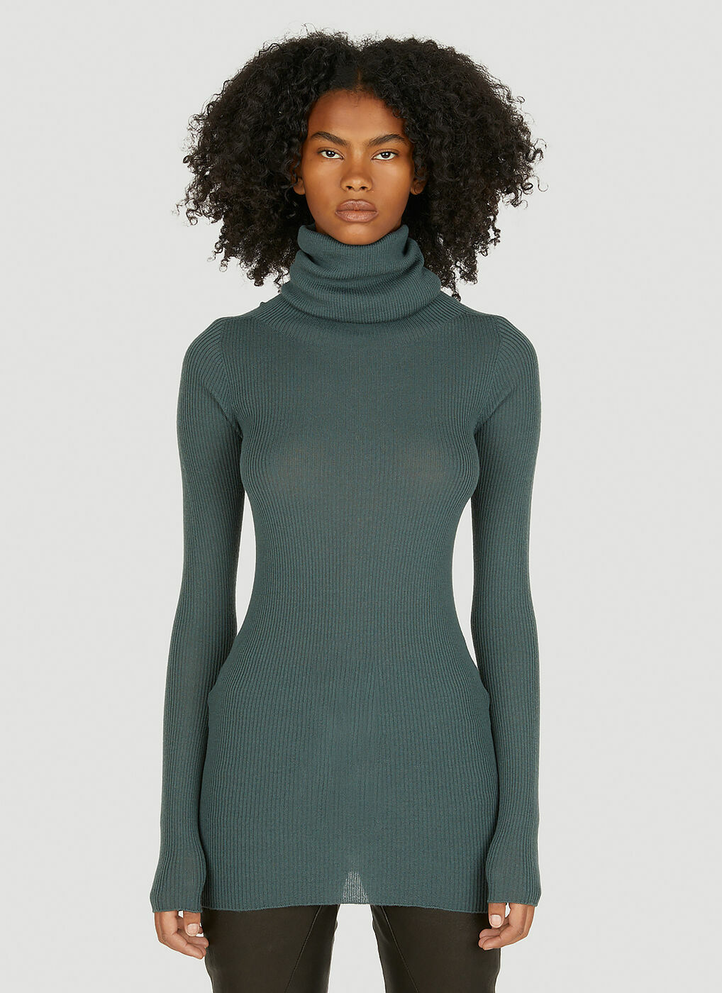 Ribbed Roll Neck Sweater in Green