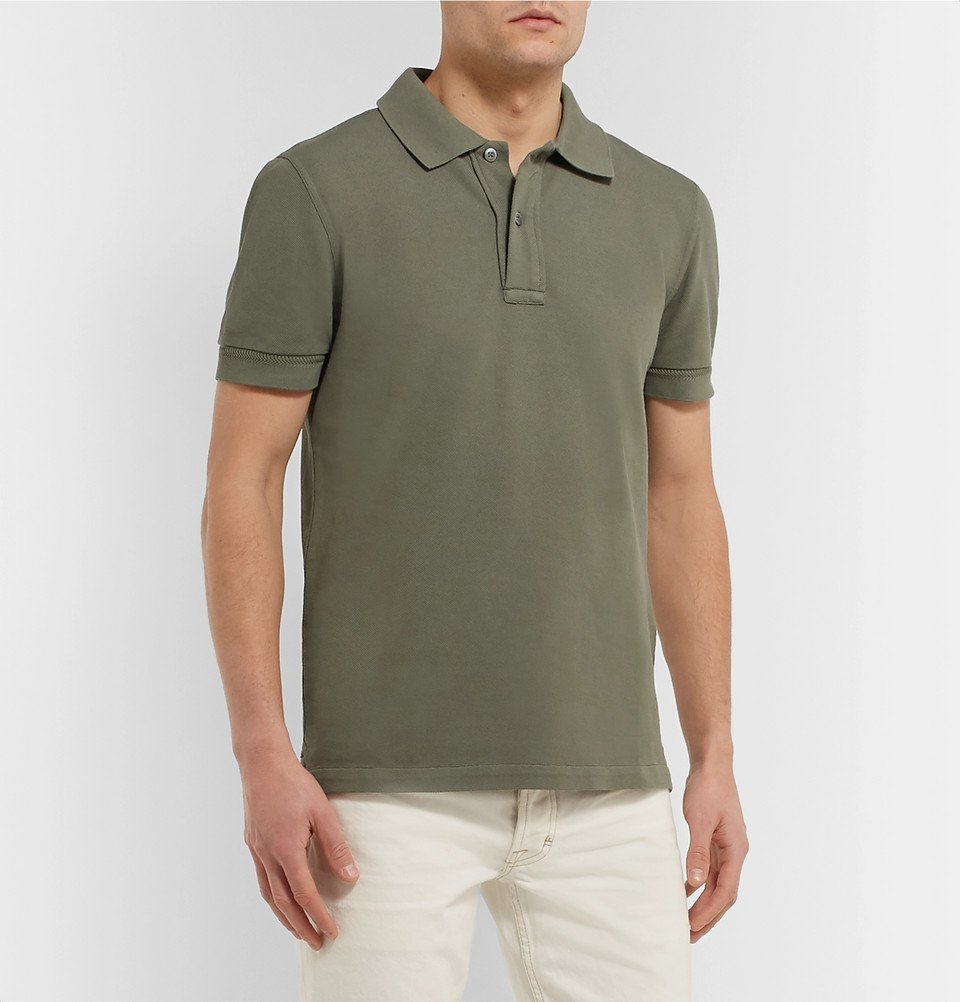 TOM FORD - Slim-Fit Garment-Dyed Cotton-Piqué Polo Shirt - Army green TOM  FORD