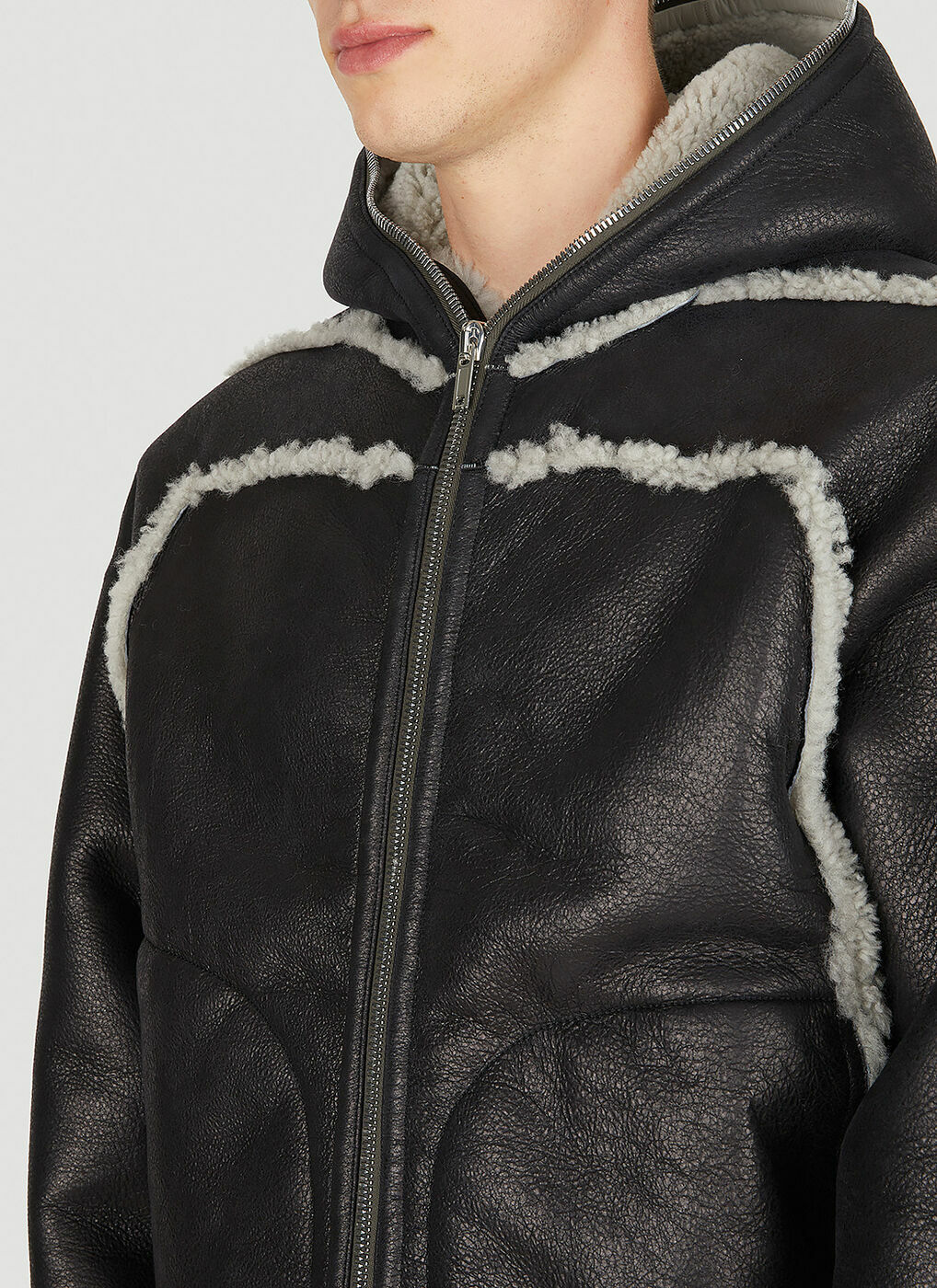 Hooded Shearling Jacket in Black