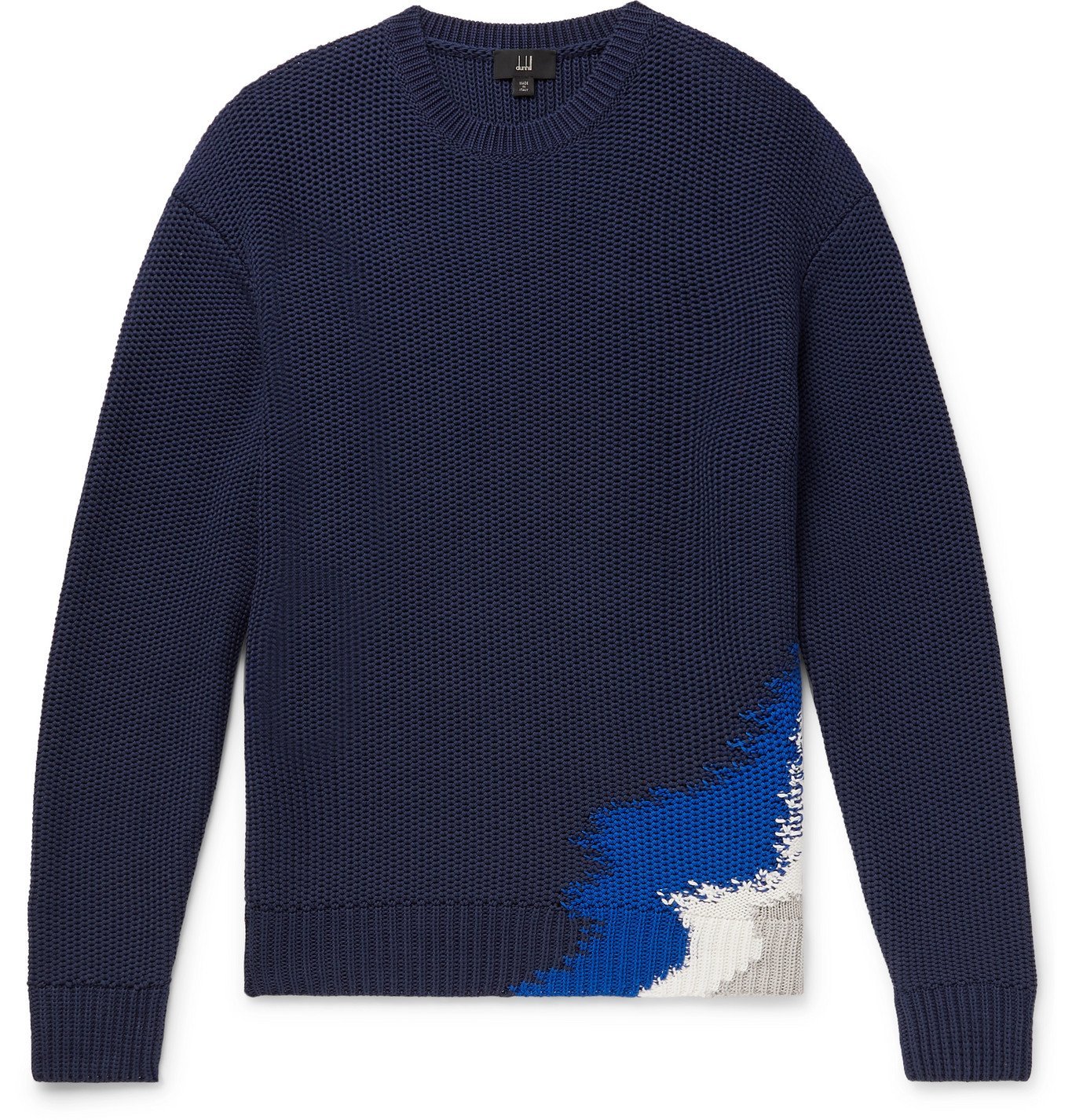 DUNHILL - Intarsia Cotton Sweater - Blue Dunhill