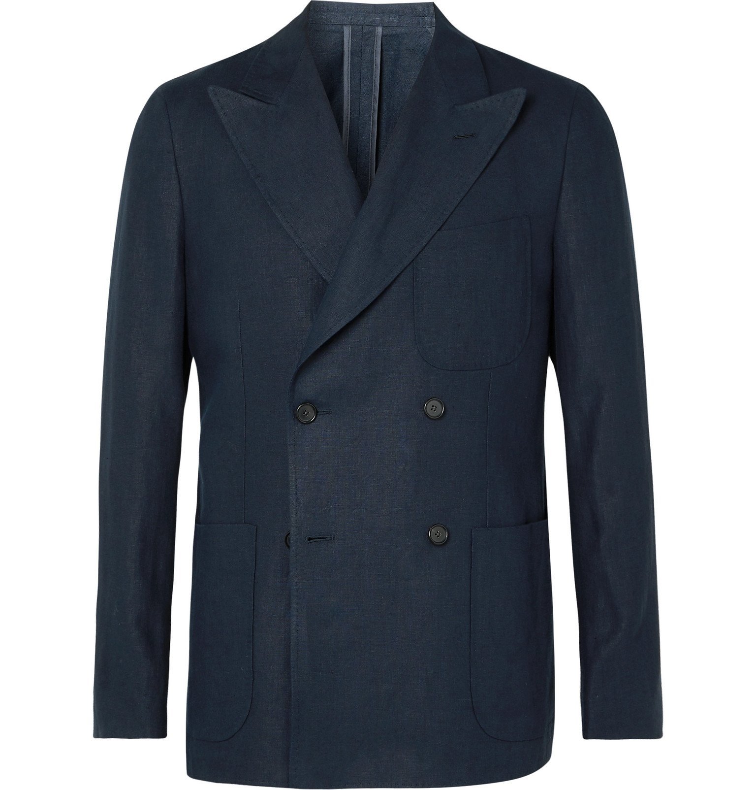 Caruso - Unstructured Double-Breasted Linen Suit Jacket - Blue Caruso