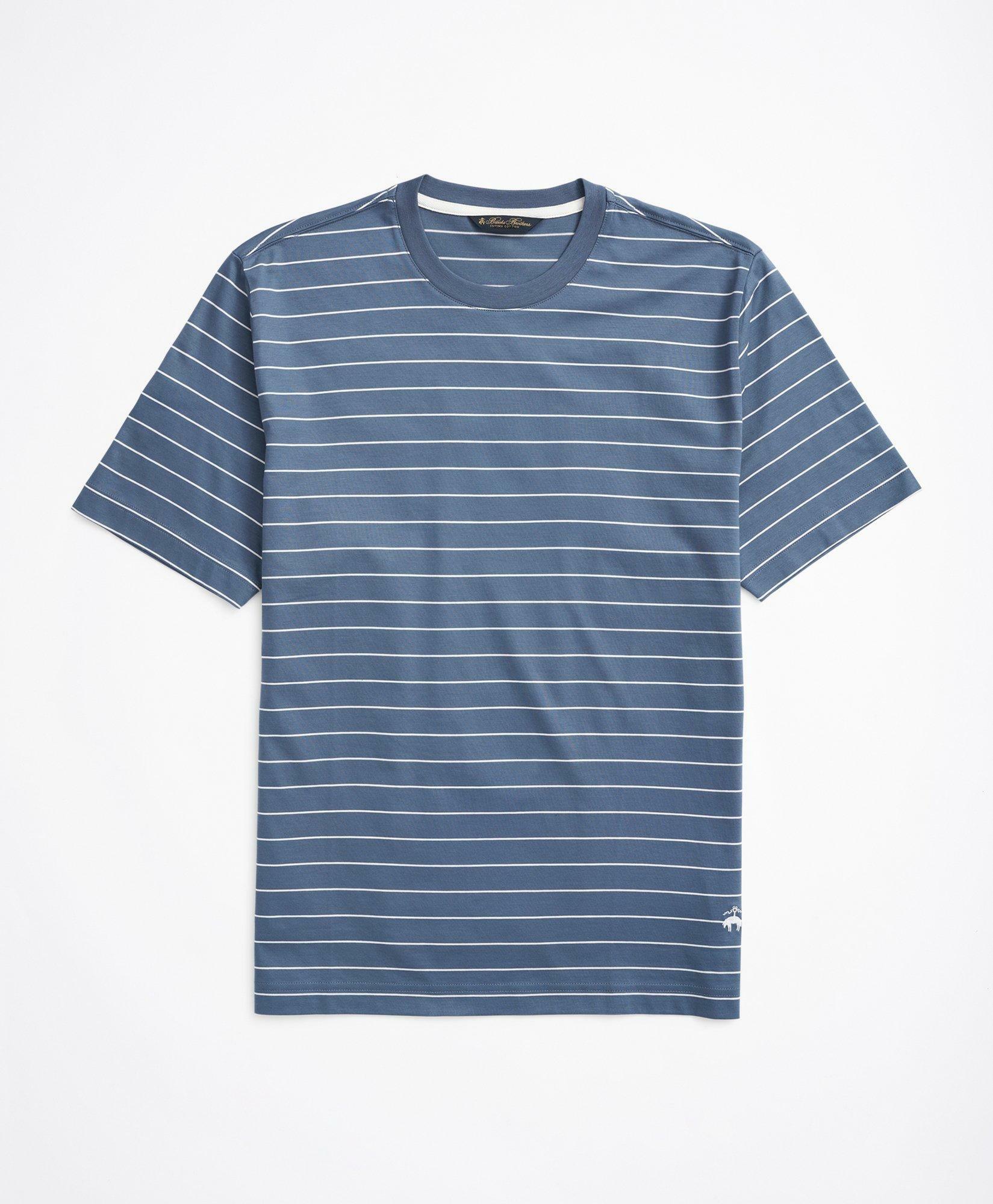 Photo: Brooks Brothers Men's Cotton Thin Stripe T-Shirt | Blue