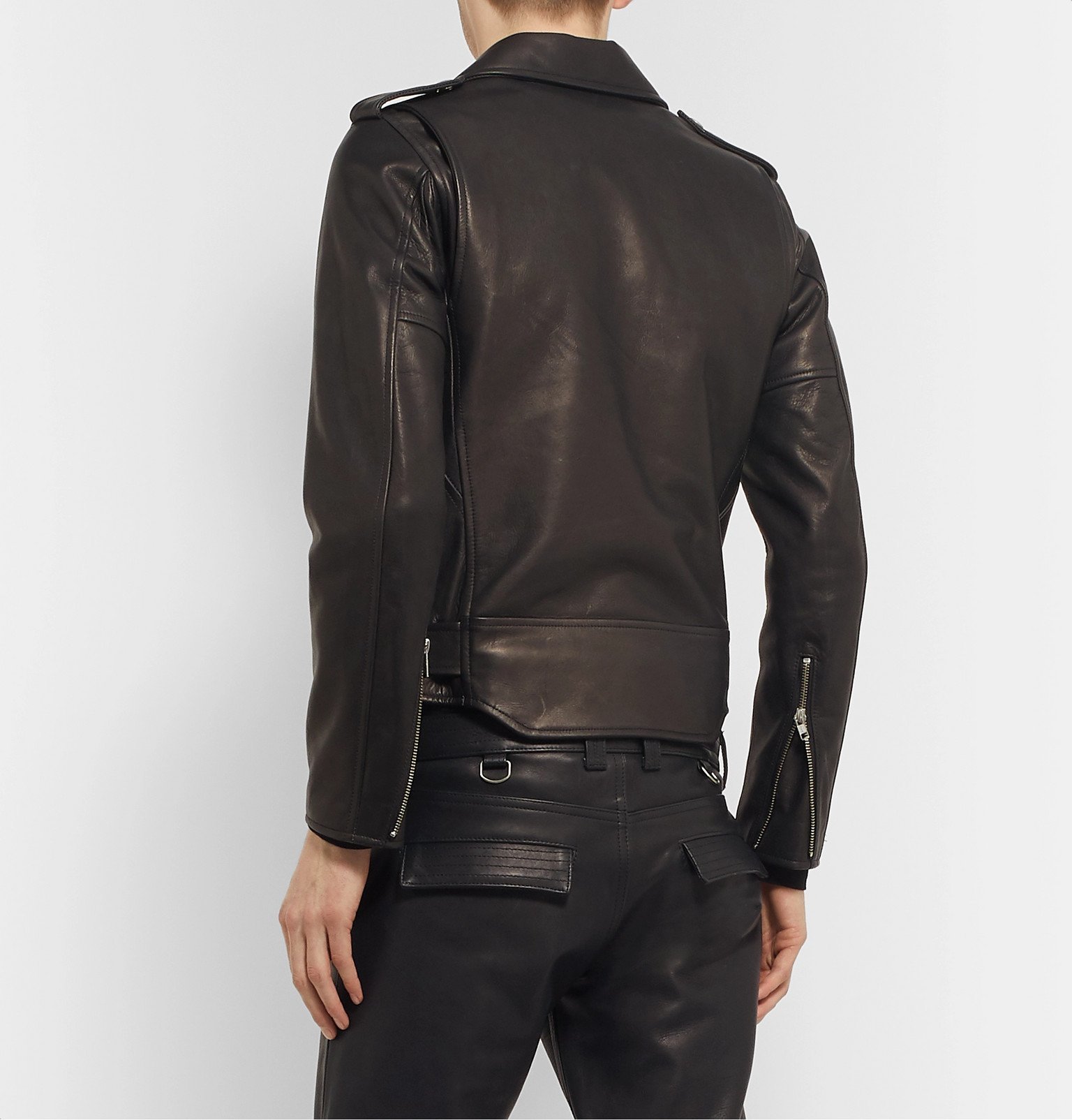 Blackmeans - Slim-Fit Leather Biker Jacket - Black Blackmeans