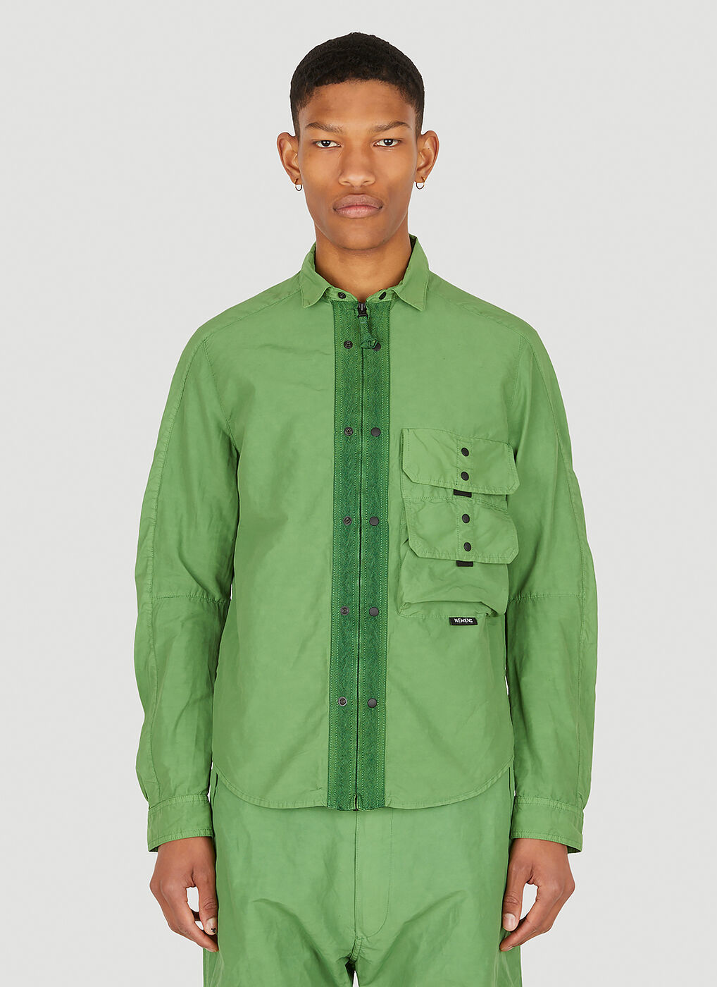 Cleo Zip Front Cargo Overshirt in Green Nemen