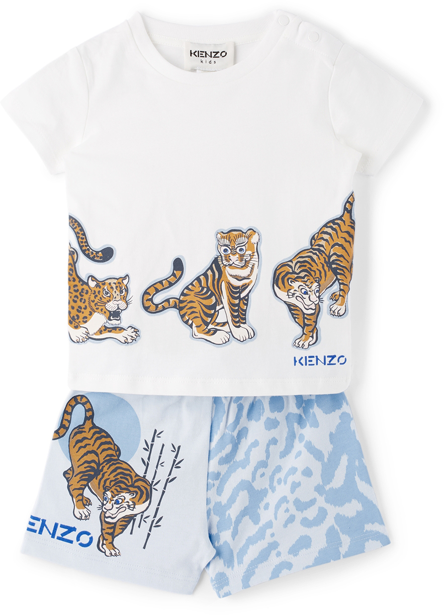 Photo: Kenzo Baby White & Blue T-Shirt & Shorts Set