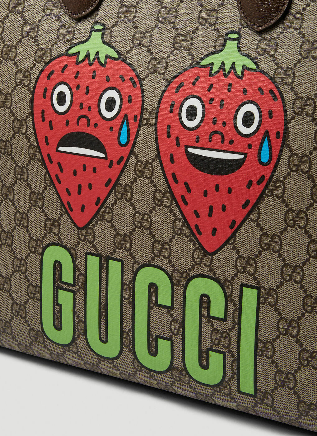 Strawberry Print GG Tote Bag in Brown Gucci